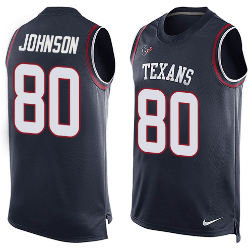 Men's Limited Andre Johnson Nike Jersey Navy Blue - #80 Player Name & Number Tank Top NFL Houston Texans